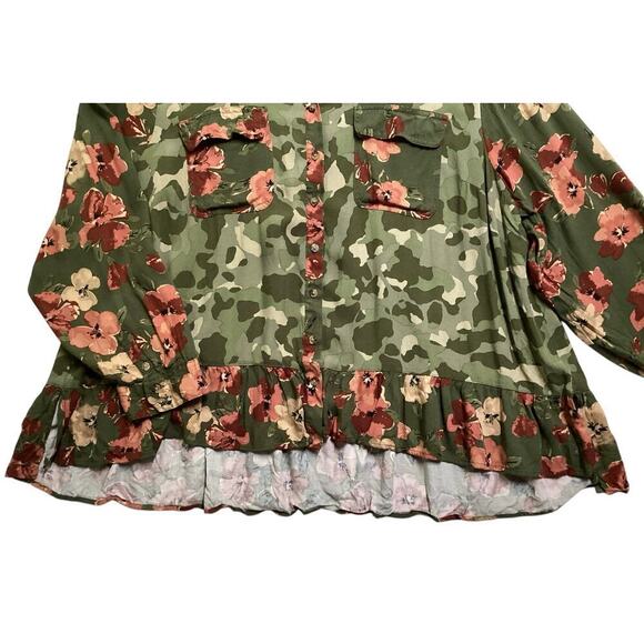 Cato Plus Size Ruffled Floral Camo button up Shirt sz 26 - Picture 6 of 7